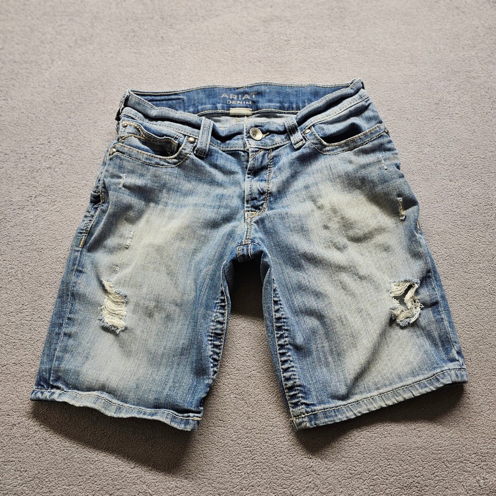 Ariat Denim Distressed Jean Shorts Womens 28R Blue Light Wash Western Casual